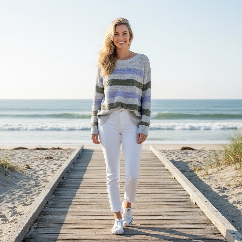 NWOT Market & Spruce‎ x Stitch Fix Cotton Blend Striped Crew Neck Sweater Spring